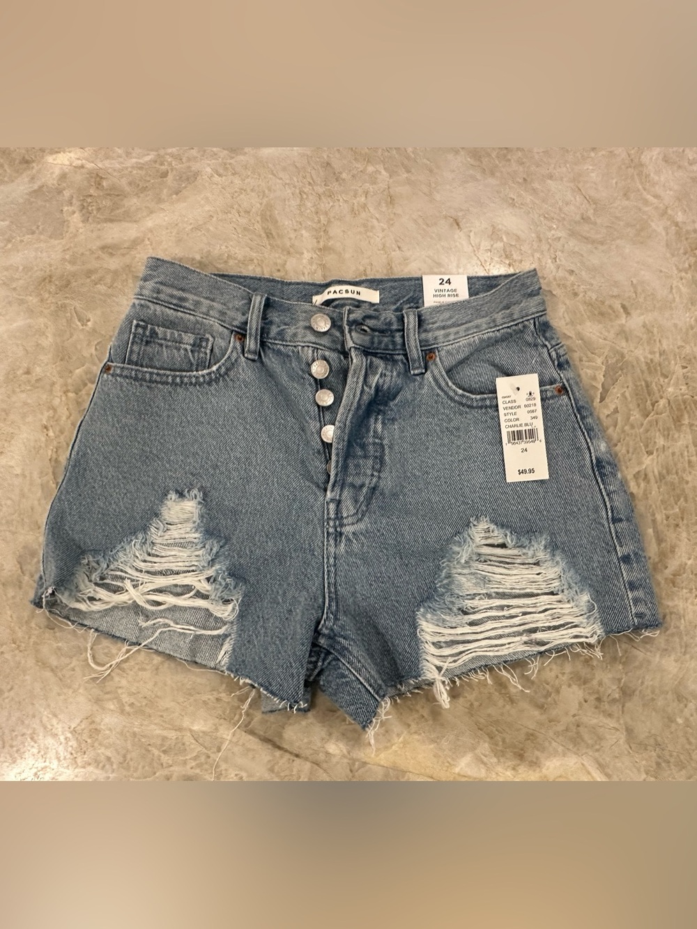 PacSun Light Blue High-Rise Distressed Button-Fly Jean Shorts
